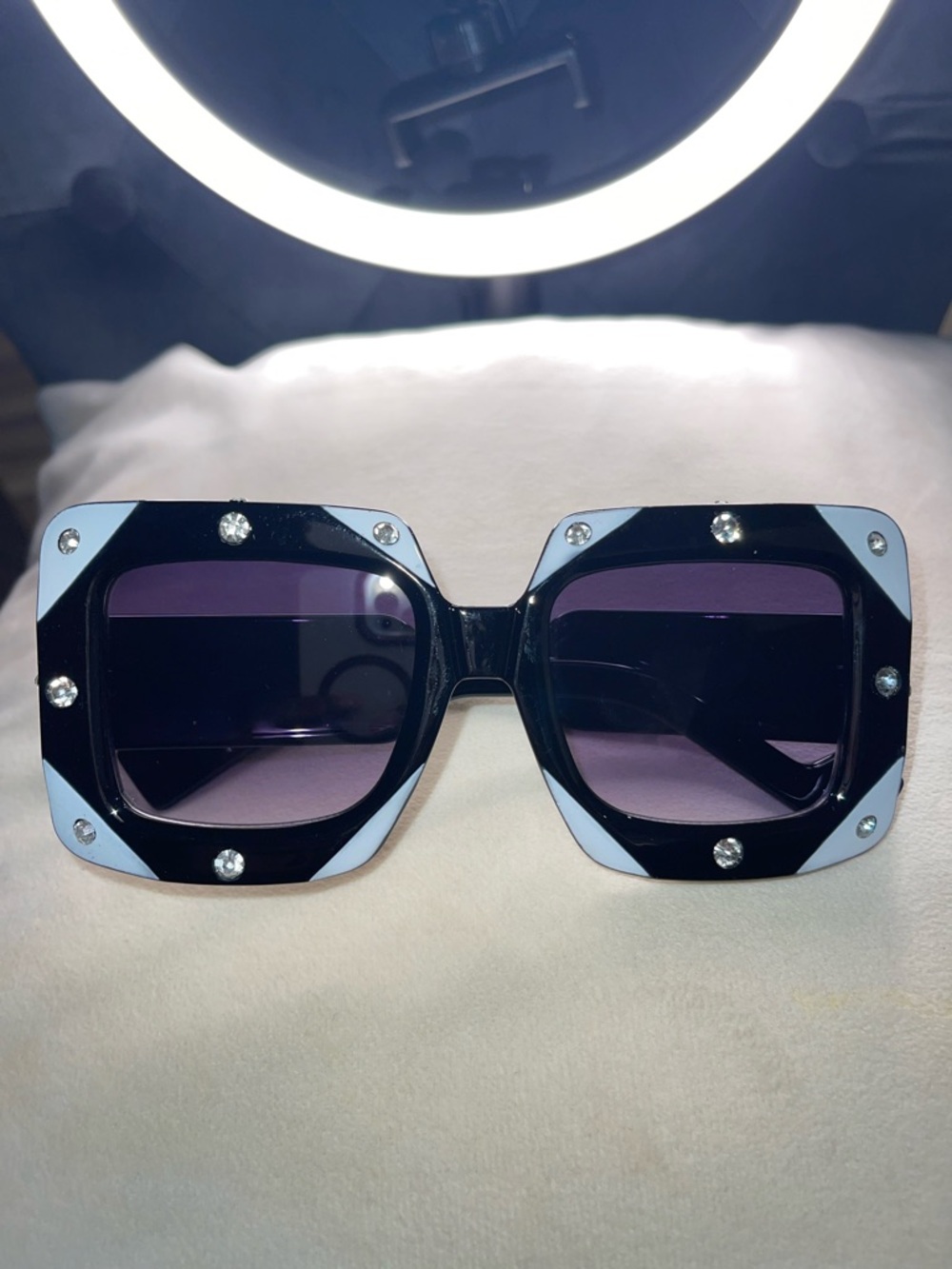 Geometric Black & White Oversized Women’s Sunglasses